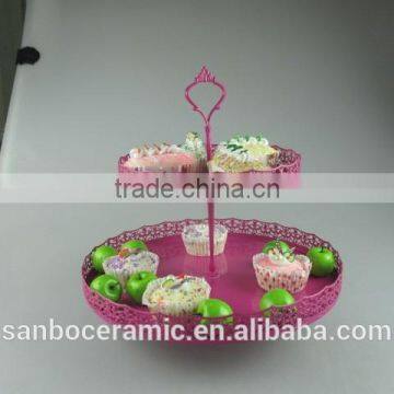 Factory direct price Two tier crystal cake stand round shape metal cake stand