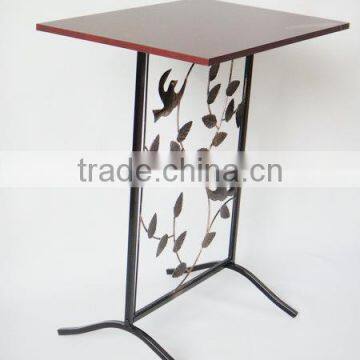 RH-4719 Hammered Wood Top Aviary Wrought Iron Metal Console Table photo-2