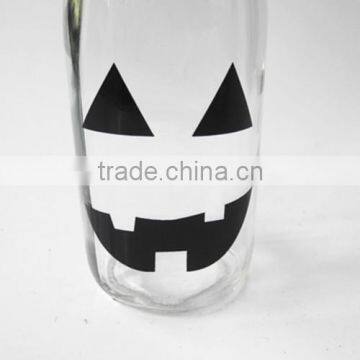 Black Skull Head Decorate Glass Bottle for Juice or Liquior With Metal Lid Straw photo-3