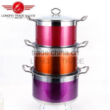 Hot Selling OEM Colorful Stainless Steel American High Pot / Soup Pot with Glass Lid kitchen cookware