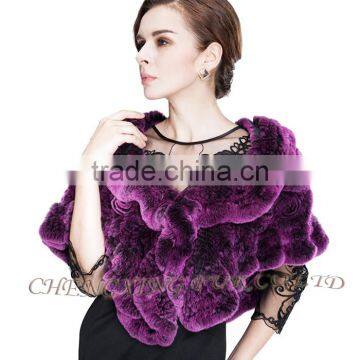 CX-B-21B Hand Knitted Real Rex Rabbit Fashion Fur Stoles photo-6