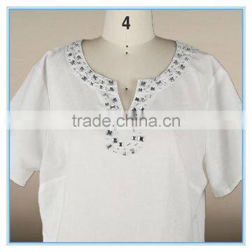 White Cotton Sarees Blouse Hand Designs Crystal Beaded Linen Blouse photo-2