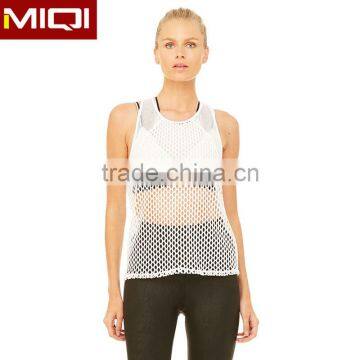 Hot Selling Gym Apparel Latest Design womens tank top with white mesh custom tank top