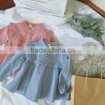 1-4 Years 2017 Wholesale Autumn Cotton Full Sleeves Patchwork Stripe Kids Girls Blouses Red Blue