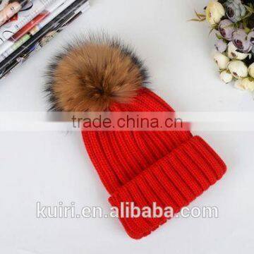 High Quality Cashmere Knitted Hat With Huge Big Fur Pompoms KR-H008 photo-5
