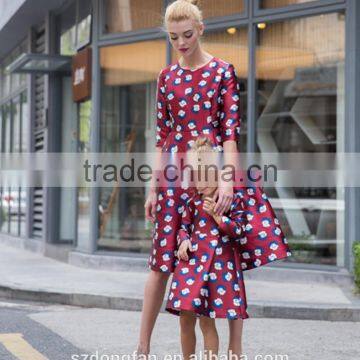 Match Mom And Daughter Custom Made Adult And Child Long Sleeve Printed Fall Dress photo-2