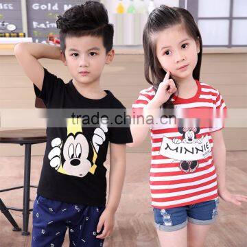 China factory wholesale 100% cotton children baby t shirt with stripe and cute cartoon printing