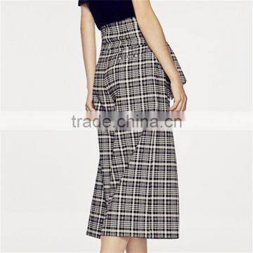 Black and White Patterned Bow Embellished Tartan Culotte Pants Slacks photo-6