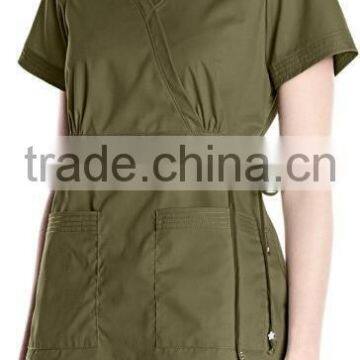 Customed Plain Blank Multi-Colors Easy-Fit Nursing Scrubs Tops With Adjustable Side Tie photo-3