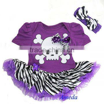 Baby Purple Zebra Skull Pettiskirt Bodysuit Romper and Headband NB-18M