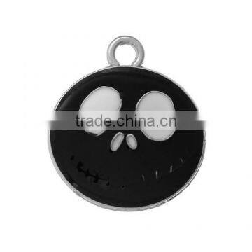 Charm Pendants Nightmare Before Christmas Halloween Skull Silver Tone Skull Pattern Enamel Black 24.0mmx22.0mm