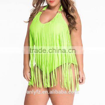 Free Prom Beach Dress Fresh Sringe Ornament Plus-size Triangle One-piece Swimsuit for Fat Women photo-2