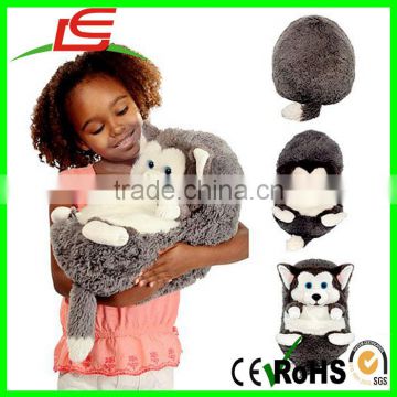 hot sale cute cuddle husky stuffed plush hideaway pets toy