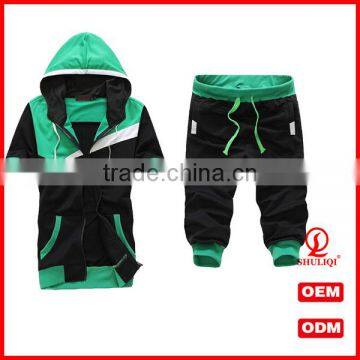 Mens Sports Set Hoodie Zipper Short-sleeved Coats Middle Pants Suit custom design