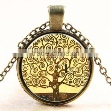 XP-TGN-LT-156 2017 New Design Mandala Dome Cabochon Tree Life Gemstone Charm Diy Image Time Necklace For Ladies