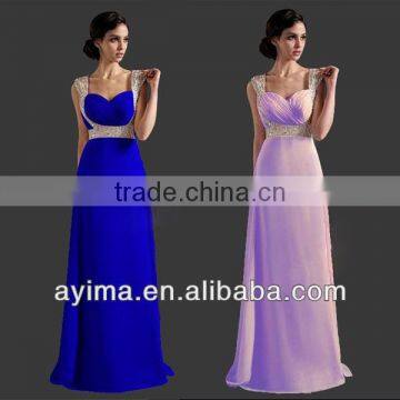 Hot Selling Ladies Long Elegant Dress Blue Chiffon Rhinestone Prom Dresses 2014 photo-2