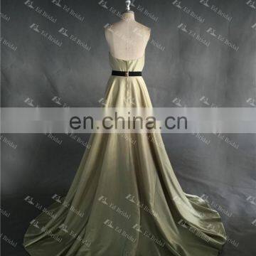 LN146 Real Sample 2016 Fashion Golden Belt Unique Neckline Olive Green Taffeta Wholesale Maxi Evening Dress photo-5