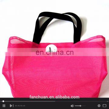 Pink Color Polyester Shopping Net Bag Mesh Tote Bag