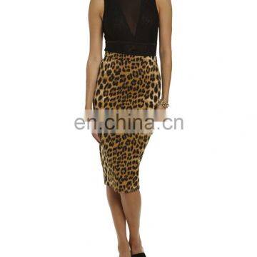 Custom Ladies sexy leopard Printed Knee High Length Straight Pencil Midi Skirt