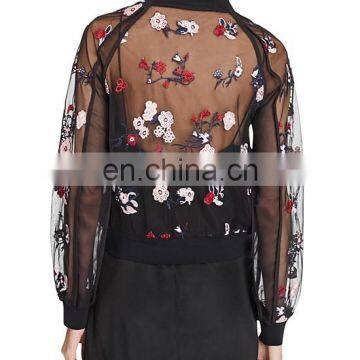 Garment Factory Floral Embroidered Bomber Jacket Modern Front Zipper Bomber Jacket for Women photo-2