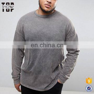 Wholesale long sleeves plus size clothing t shirt men with acid wash