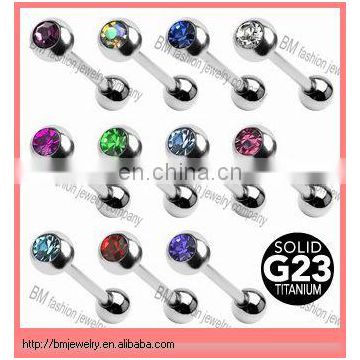 Titanium tongue ring shiny crystal tongue barbell piercing jewelry