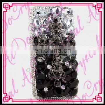 Aidocrystal Luxury Custom Design Bling Black and White Diamond Rhinestone Phone Case Cross Decor Phone Cover Shell