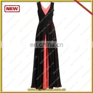 Contrast color long silk chiffon dress patterns