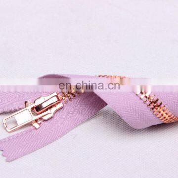 Hot sale fashion rose gold metal zipper