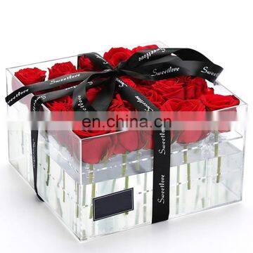 wholesales custom clear acrylic luxury flower box drawer round