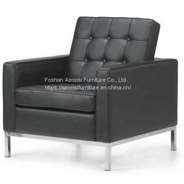 Modern stainless steel leg rest black single seat leather sofa set