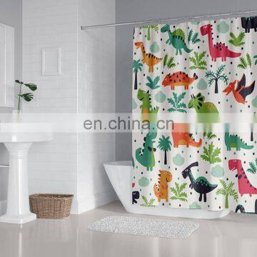 I@home Wholesale Kids Bathroom Cartoon Dinosaurs Printed Shower Curtain Sets With Rugs 4 Pieces