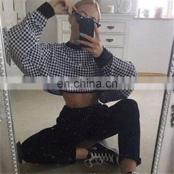 Wholesale Vendor Long Sleeve Crew Neck Plaid Print Loose Casual Fit Crop Top for Women photo-5