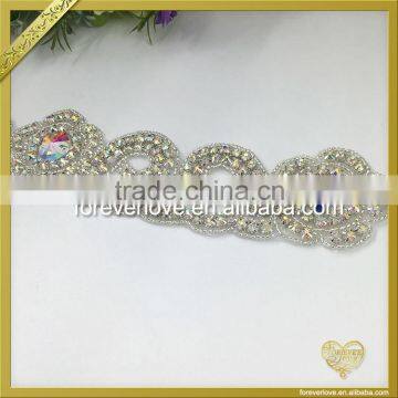 Custom Wholesale Crystal Rhinestone Iron on Applique for Bridal Sash Garter FRA-088 photo-2