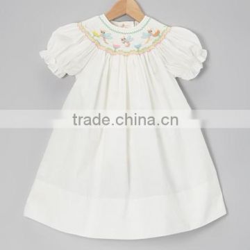 Pink white butterfly Smocked Angel-Sleeve Dress