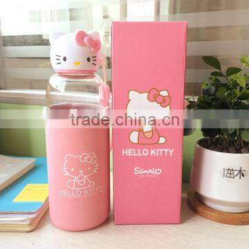 Hello Kitty glass water bottle with silicone sleeve