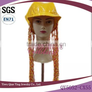 fashion funny yellow hats with long hair wig attached