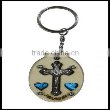 Enameled Wood Cross Keychain