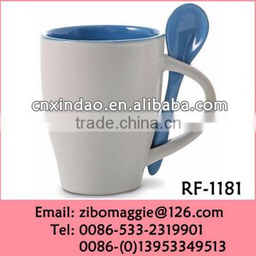 Belly Shape Beautiful Colored Wholesale Coffee Mug with Spoon Porcelain for Daily Use