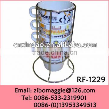 8oz Stackable Ceramic Personalized Mug with Printing for Coffee Mug Sets in Stand