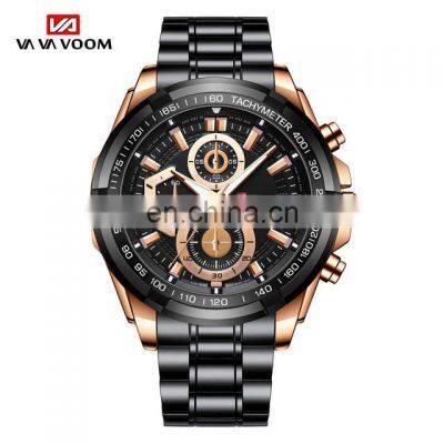 VA VA VOOM 2321 Men Quartz Watch Sports Fashion Rose Gold Case Black Stainless Steel Chain Watch for Men photo-2