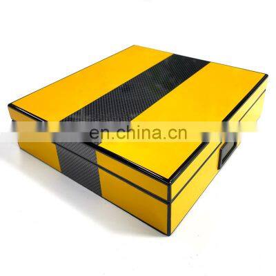 Popular Style Lacquer Wooden Spanish Cedar COHIB - A Yellow with carbon fiber Rectangle Cigar Humidor