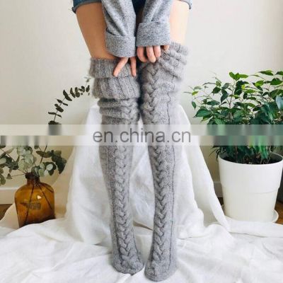 Sexy Girl Plain Over Knee High Leg Stockings Female Long Slouch Socks Winter Warm Knitted Women Thigh High Socks