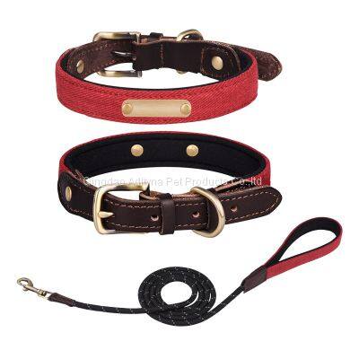 Factory Wholesale Fabric and Leather Dog Collars With Bowknot