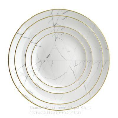 Northern Europe Restaurant Porcelain Dinnerware Set White Ceramic Marble Plates British Elegant Porcelain Dinner Set