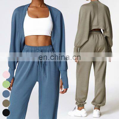 Custom High Quality Women Sports Clothing Outer Sports Waistcoat Straight Jogger Pants 2 Piece Suit Gym Fitness Sets Yoga Set