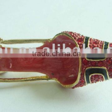 Gold High Heel Shoe Lapel Pin With Red Black Enamel