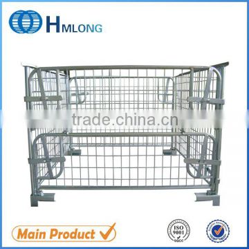 stacking collapsible folded steel wire mesh pallet cage with wooden pallet