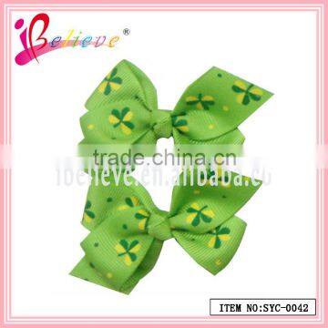 Brand promotion gift hair accessories nice clover ribbon bow hair clips for pretty girls (SYC-0042)