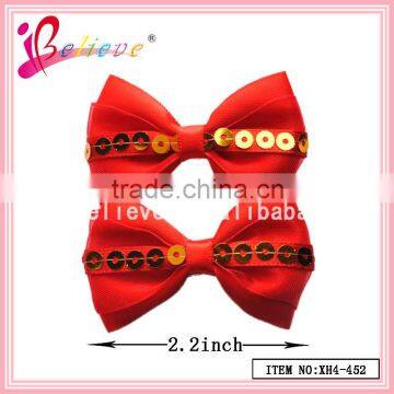 Flat ribbon bow sequin hair jewelry wholesale satin ribbon bow hair clips